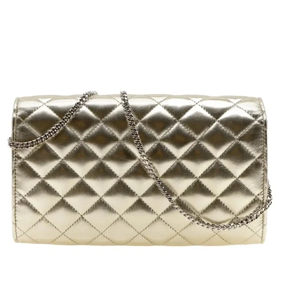 Versace Quilted Lambskin La Medusa Wallet on Chain - Champagne - Picture 4 of 6